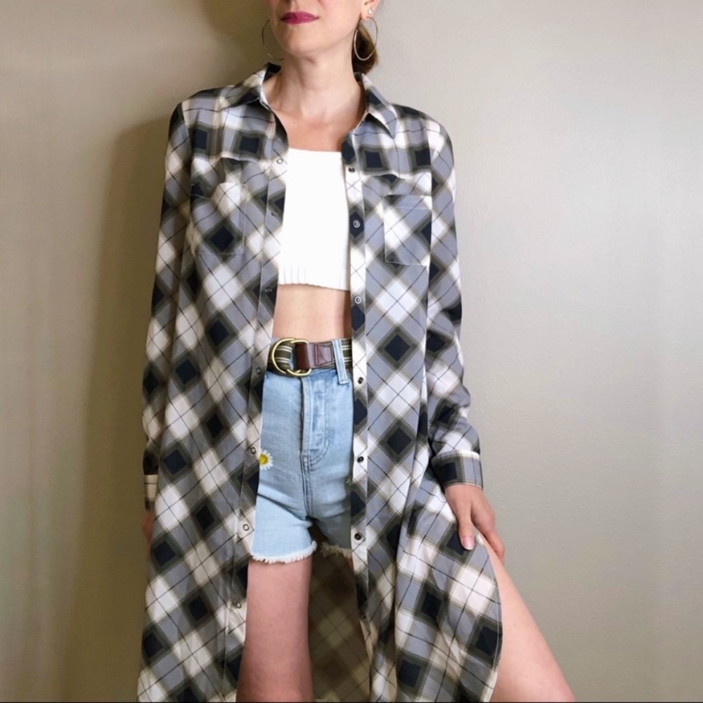 Prana Flint maxi tunic in black and white plaid S
